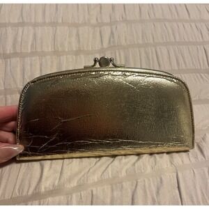 Vintage Gold Llame Textile Clutch Purse Wallet Mid-Century Modern Made In USA